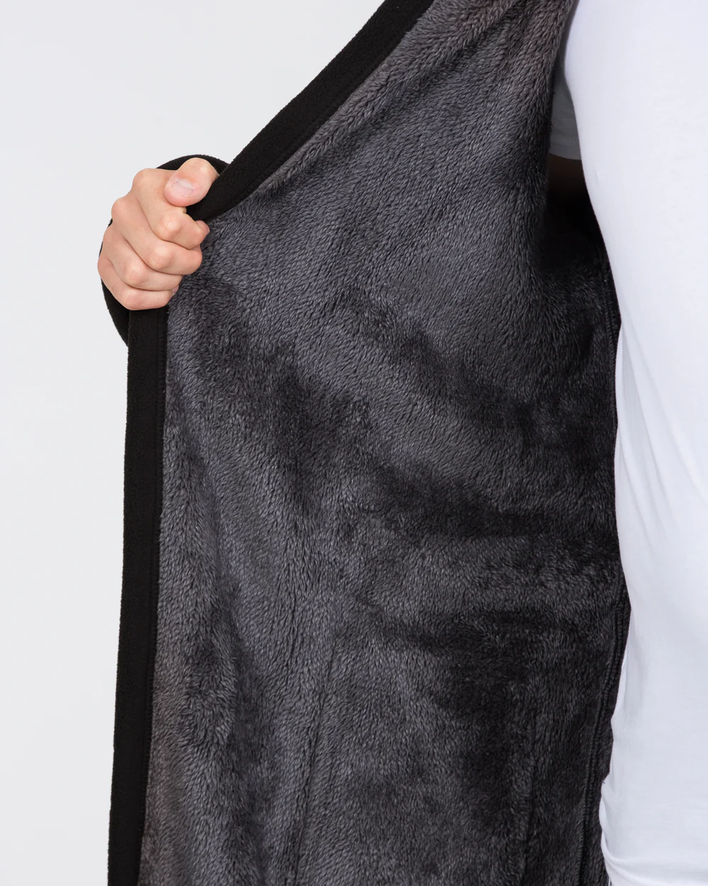 2t Tall Fleece Hooded Dressing Gown (black/charcoal) - Image 3