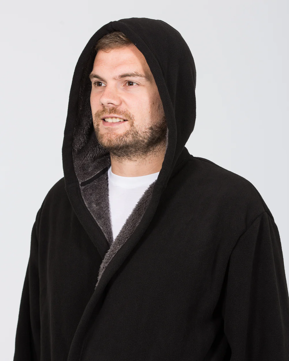 2t Tall Fleece Hooded Dressing Gown (black/charcoal) - Image 4