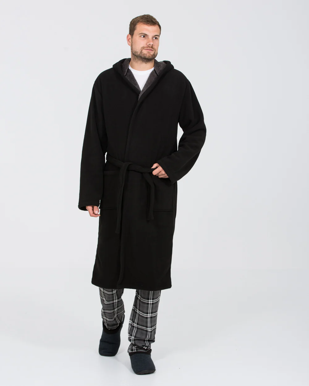 2t Tall Fleece Hooded Dressing Gown (black/charcoal) - Image 5
