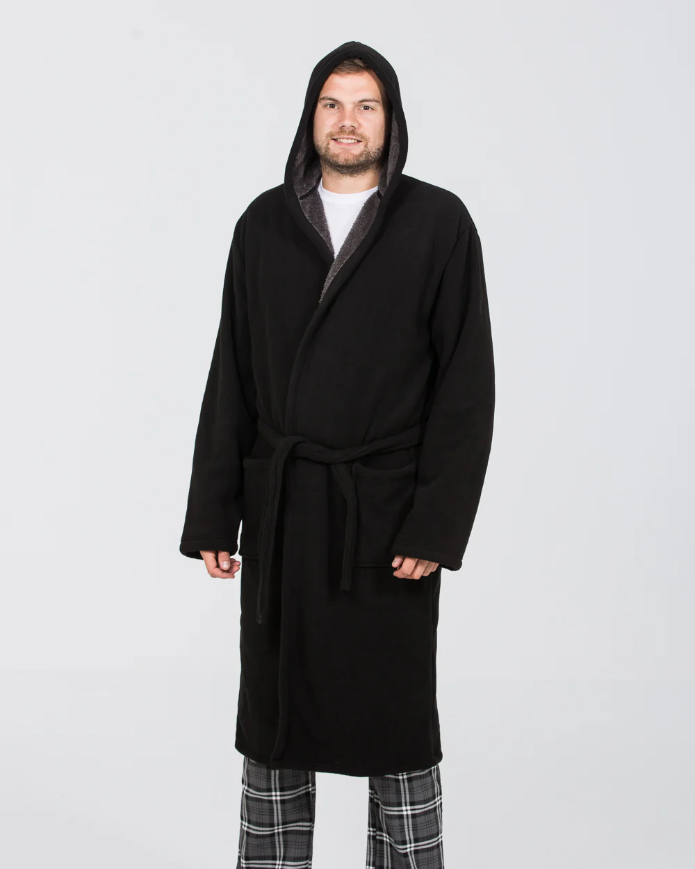 2t Tall Fleece Hooded Dressing Gown (black/charcoal) - Image 6