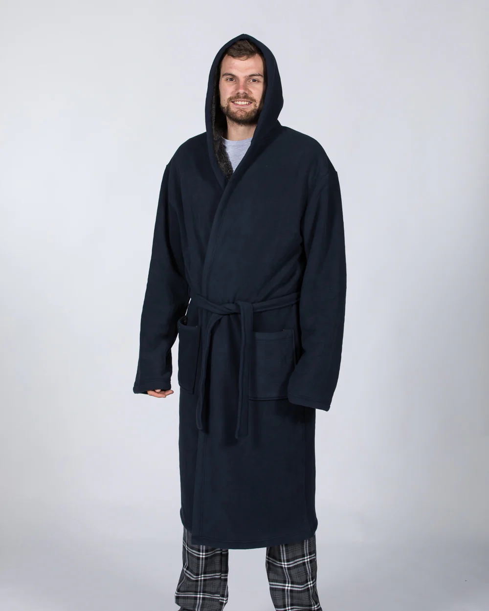 2t Tall Fleece Hooded Dressing Gown (navy/charcoal) - Image 5