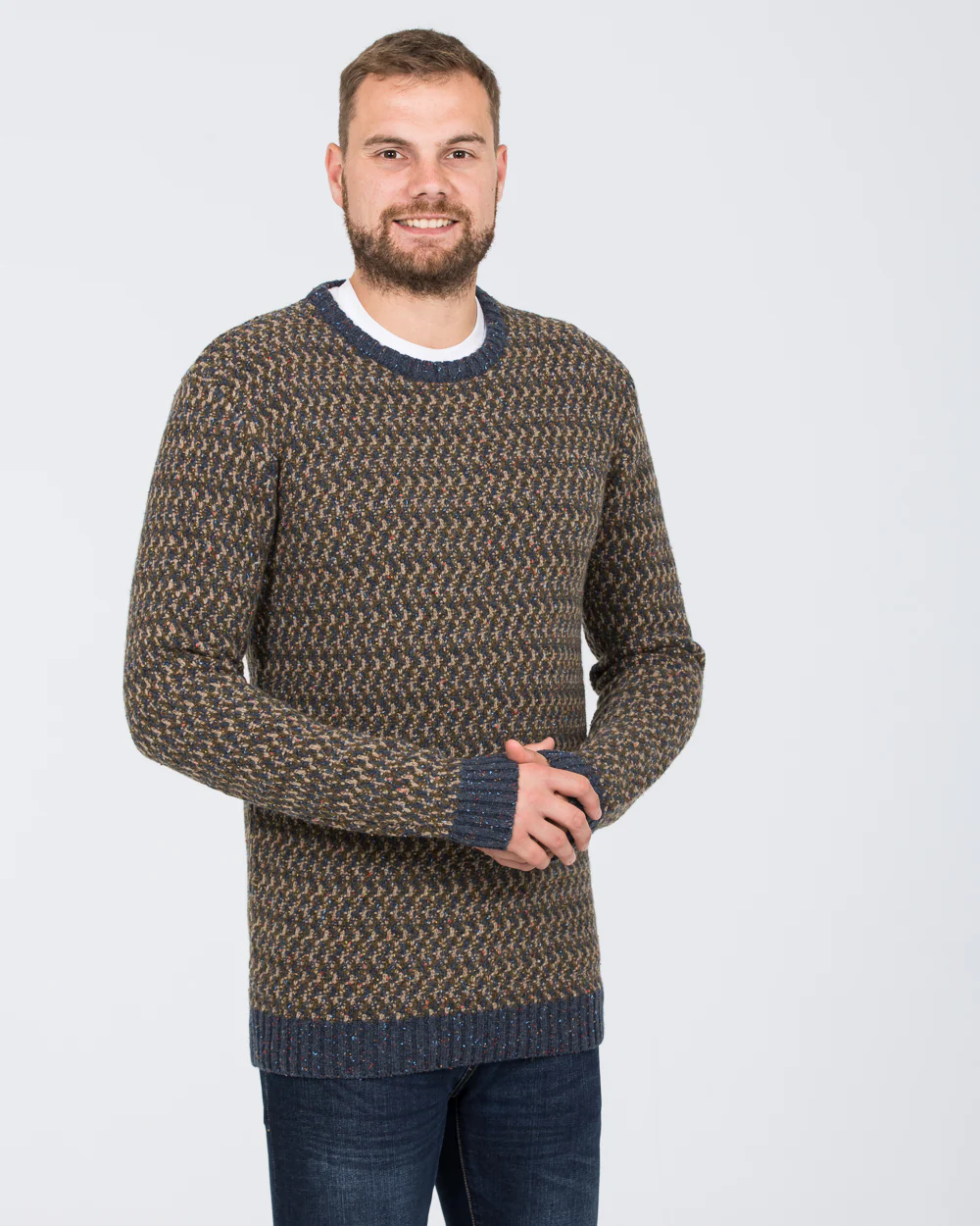 2t Tall Jacquard Crew Neck Lambswool Jumper (indigo) - Image 4