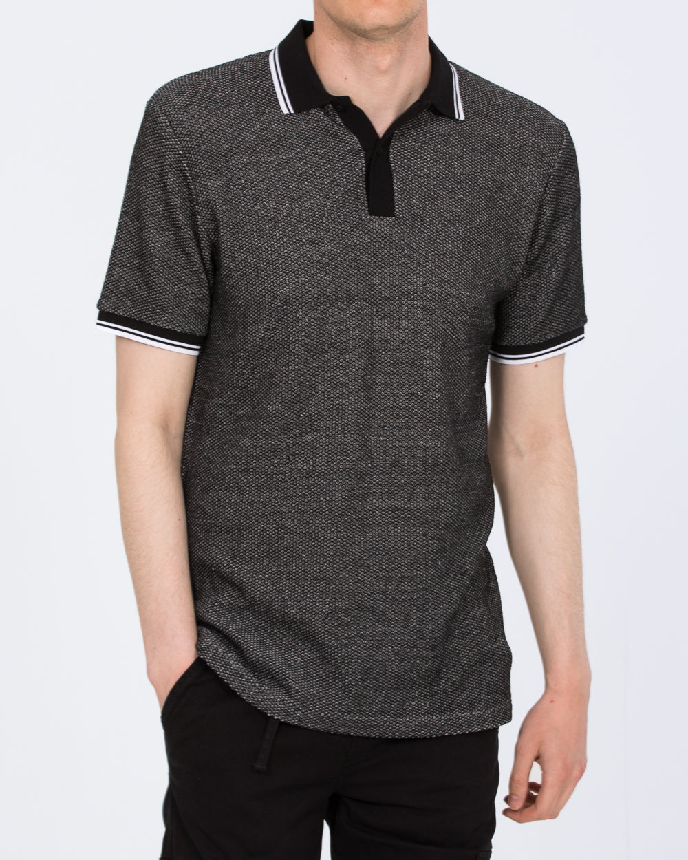2t Tall Jacquard Tipped Polo Shirt (black pattern)