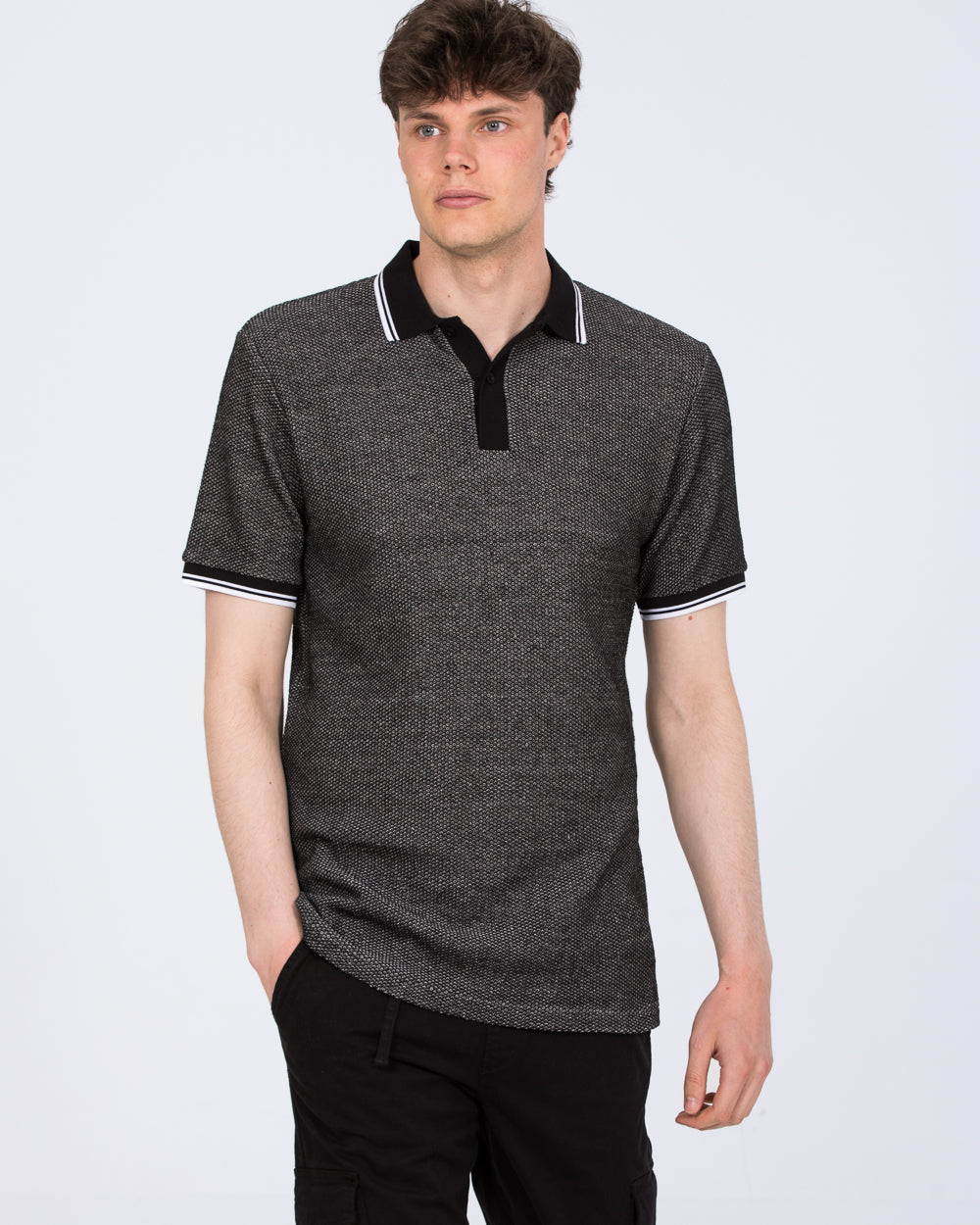 2t Tall Jacquard Tipped Polo Shirt (black pattern) - Image 3