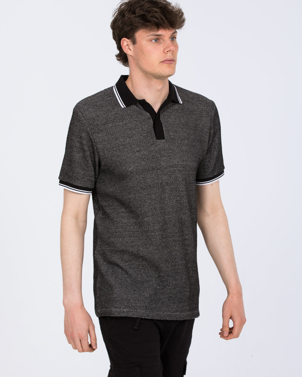 2t Tall Jacquard Tipped Polo Shirt (black pattern) - Image 5