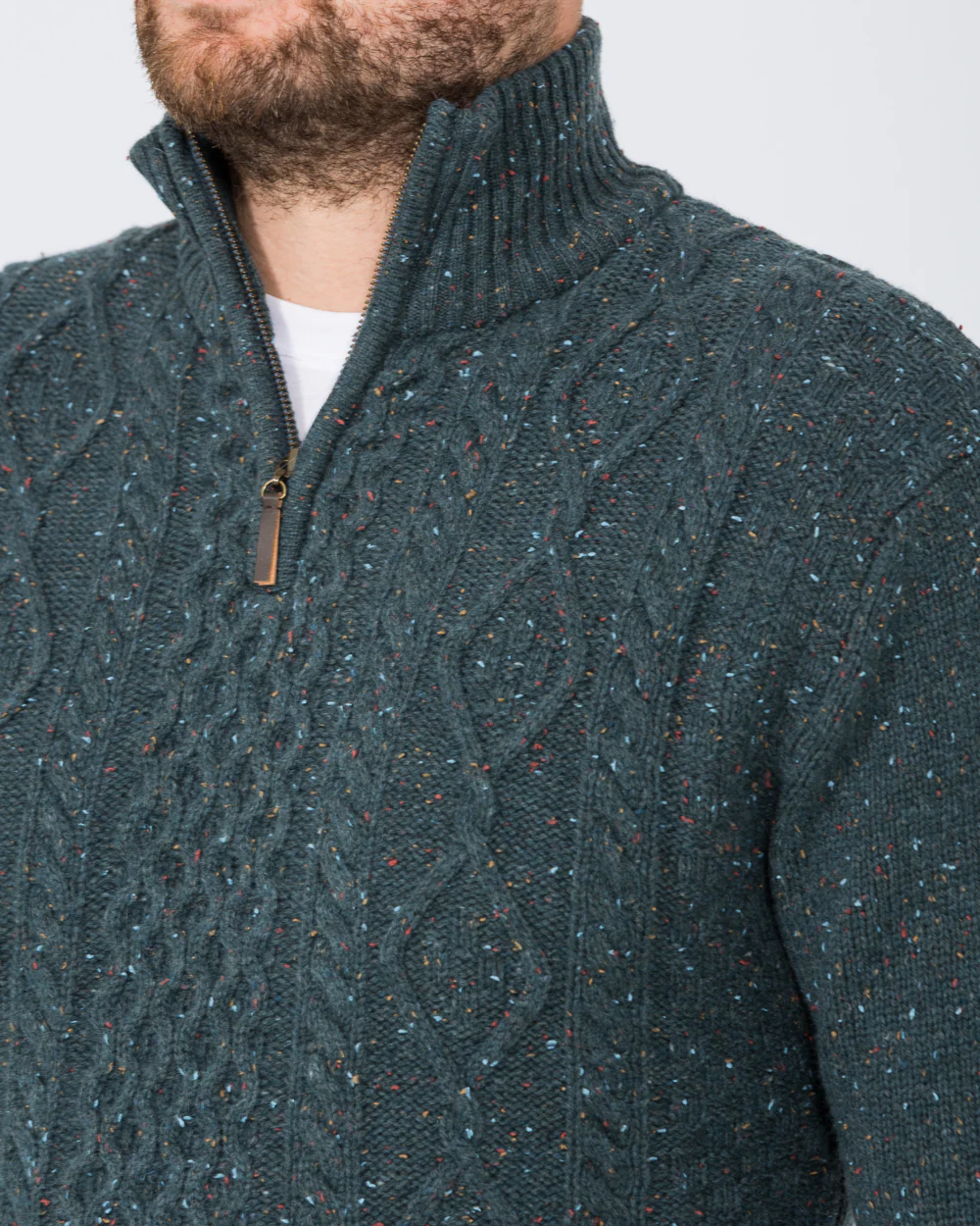 2t Tall Lambswool Aran Quarter Zip Jumper (teal) - Image 4