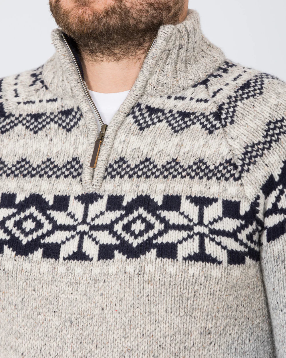 2t Tall Lambswool Quarter Zip Nordic Jumper (pebble) - Image 4