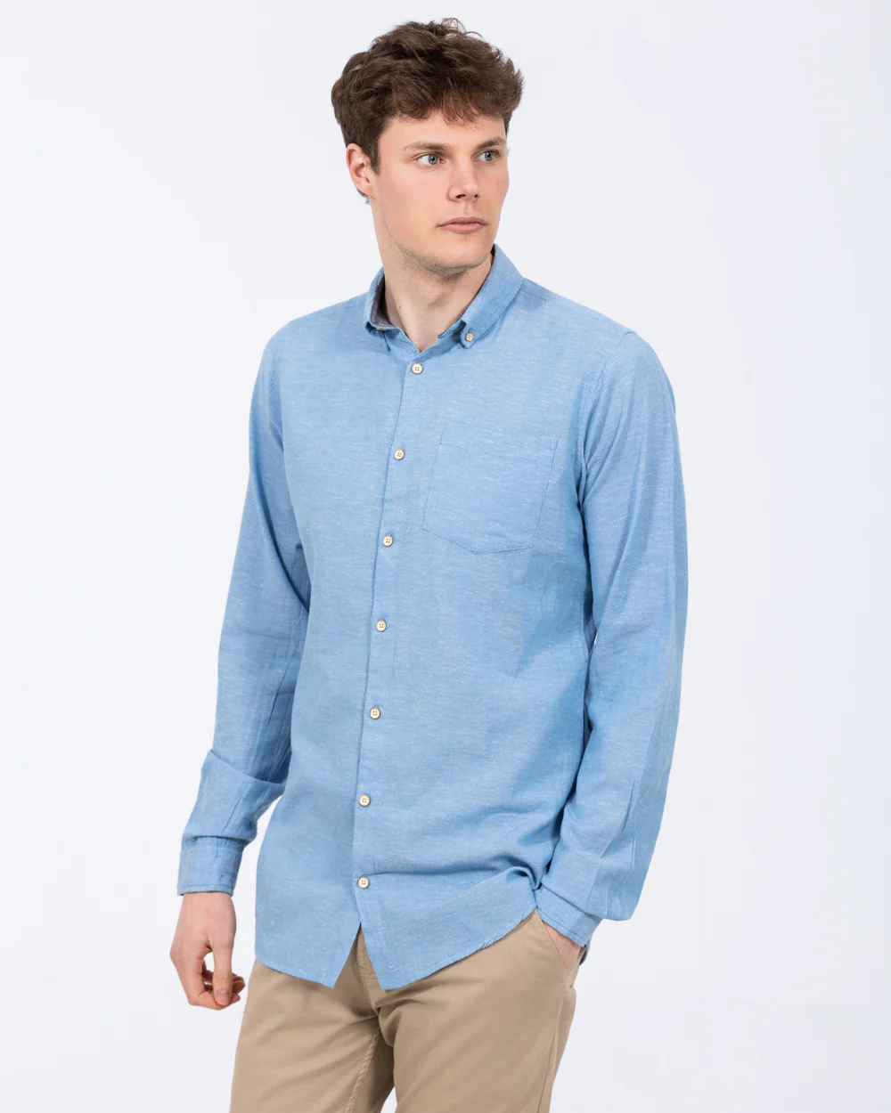 2t Tall Long Sleeve Linen Blend Shirt (mid blue) - Image 2