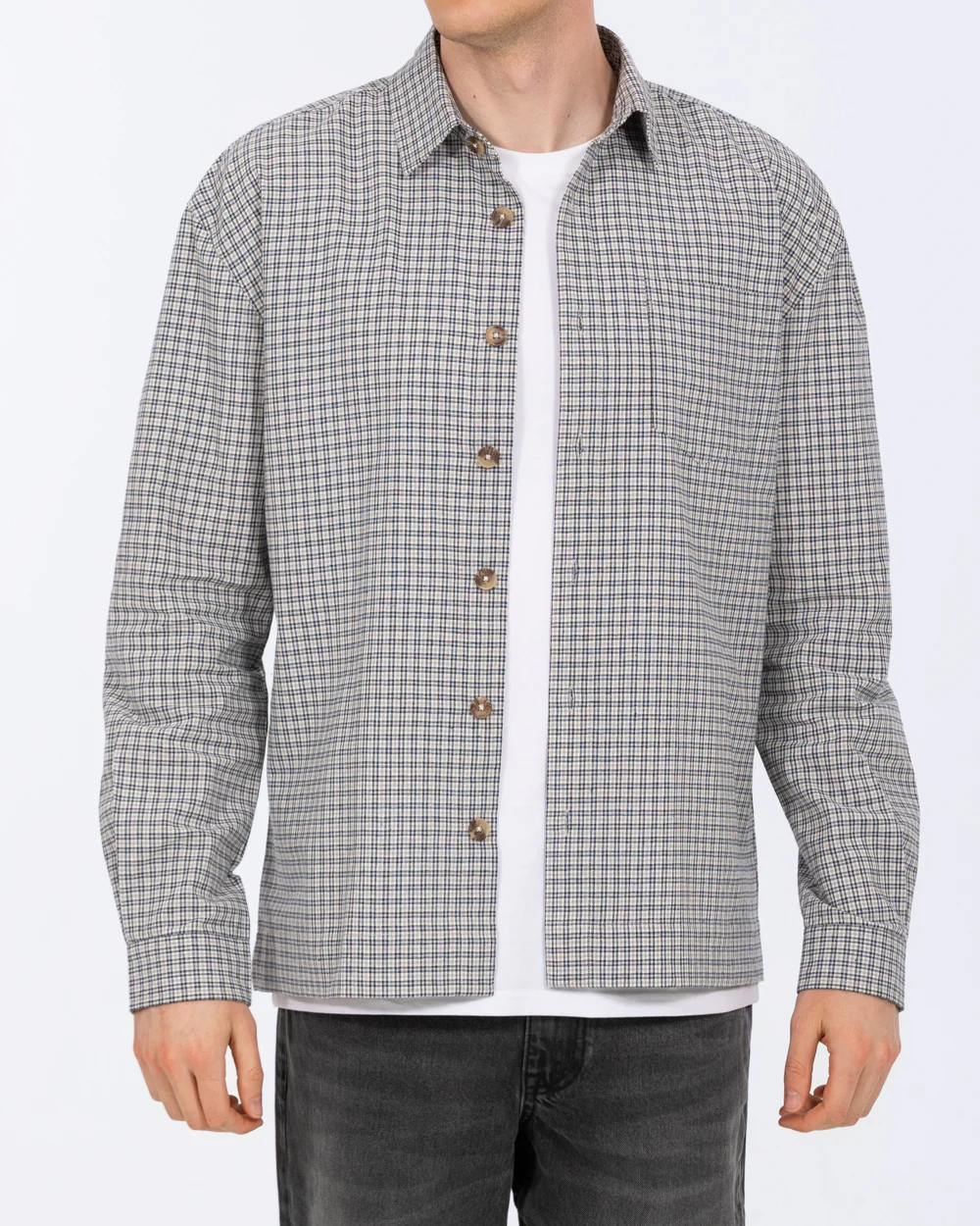 2t Tall Murray Boxy Long Sleeve Shirt (grey/navy check) - Image 6