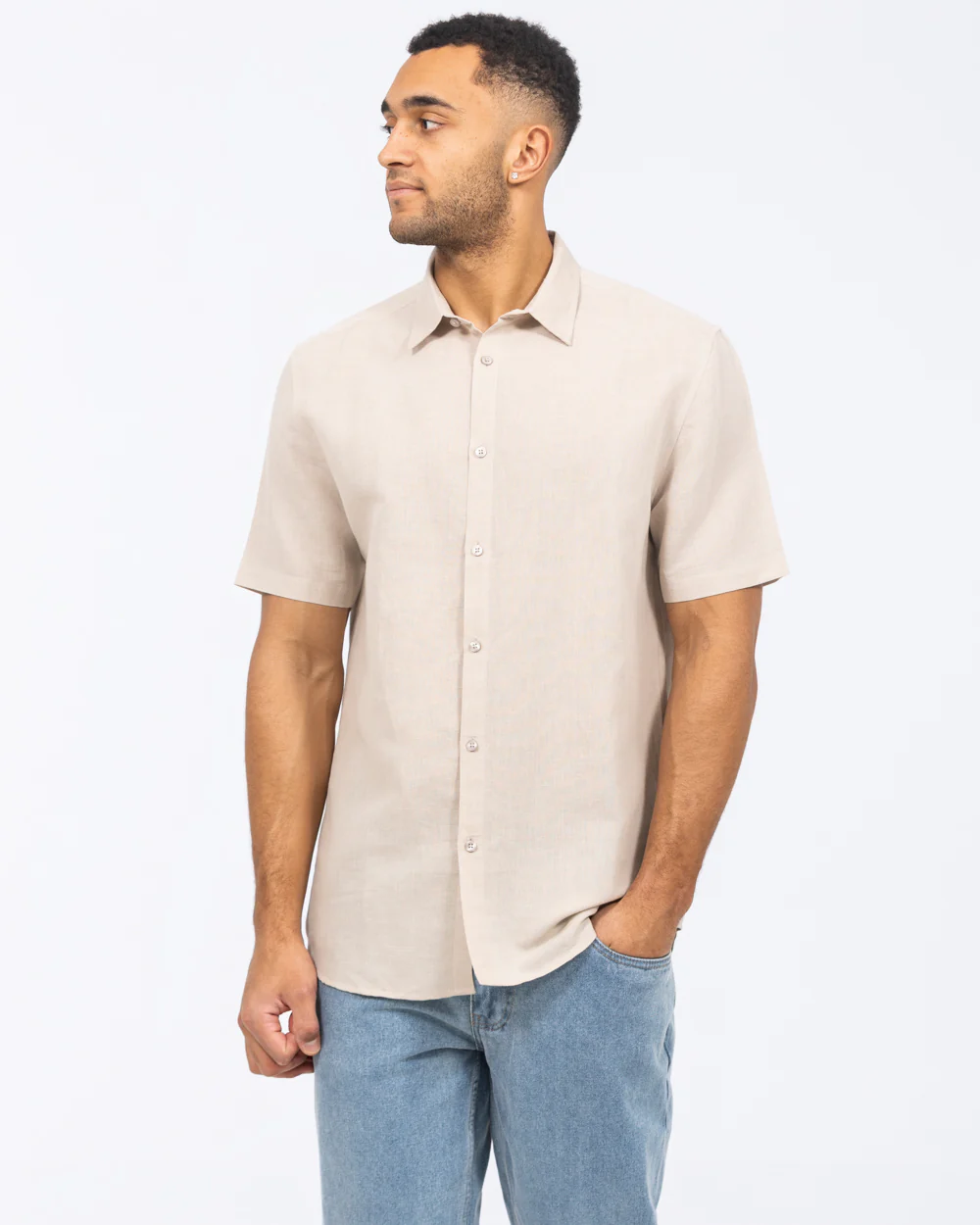 2t Tall Short Sleeve Linen Blend Shirt (stone) - Image 4