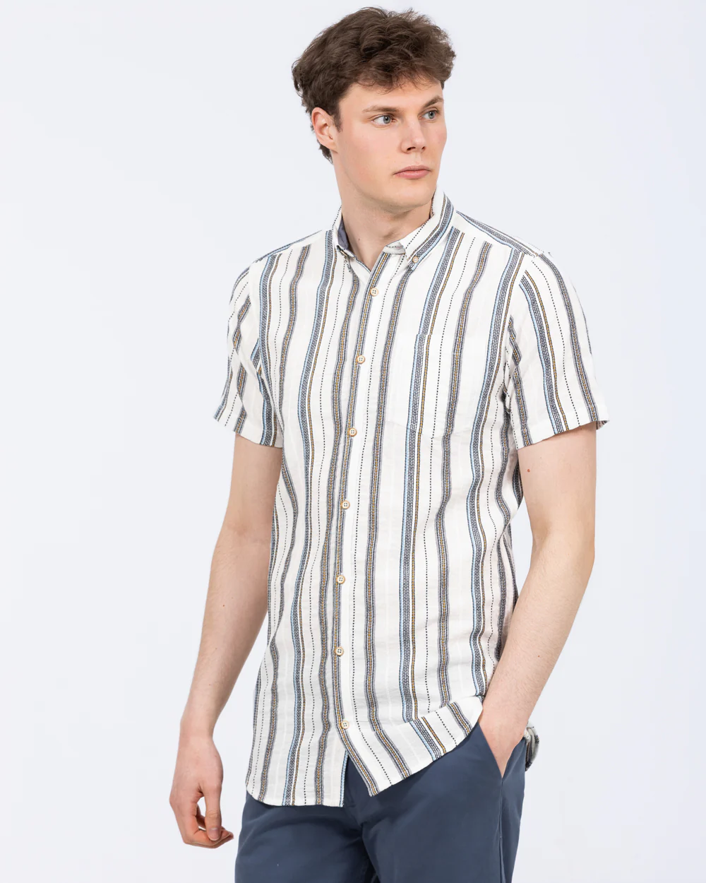 2t Tall Short Sleeve Shirt (ecru stripe) - Image 5