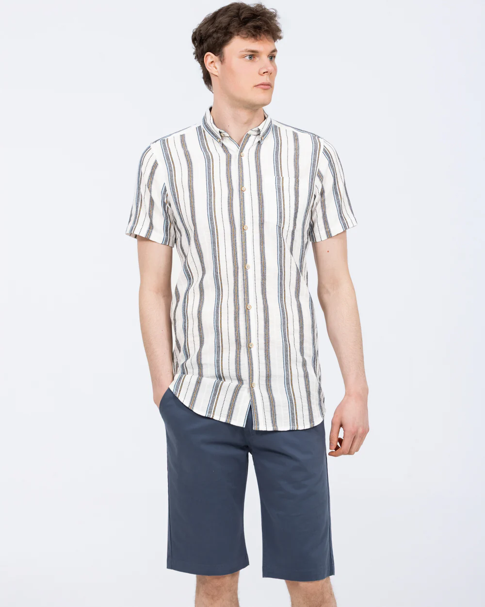 2t Tall Short Sleeve Shirt (ecru stripe) - Image 6
