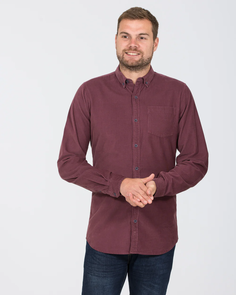 2t Tall Slim Fit Long Sleeve Tall Corduroy Shirt (aubergine) - Image 4