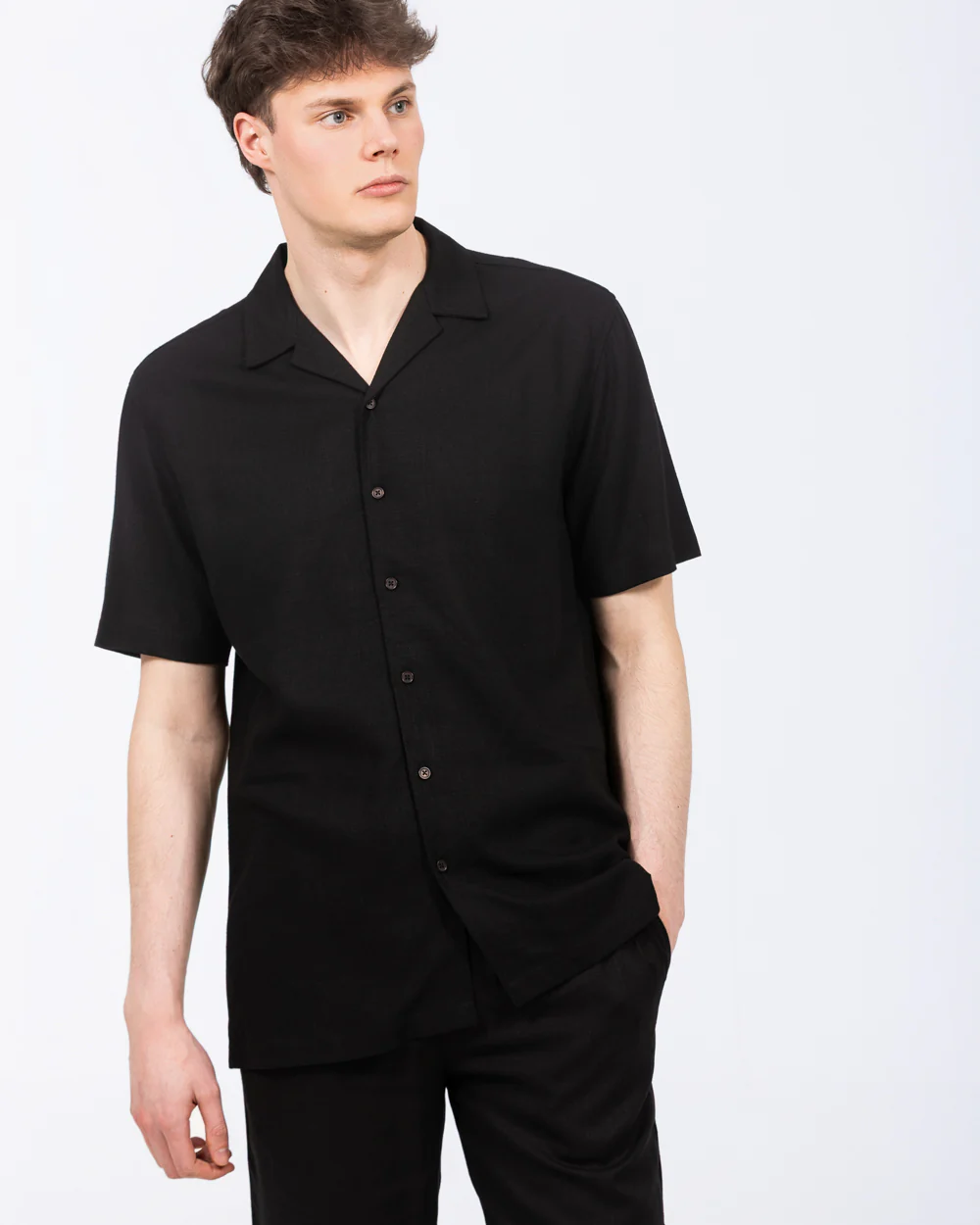 2t Tall Will Linen Blend Revere Shirt (black) - Image 4