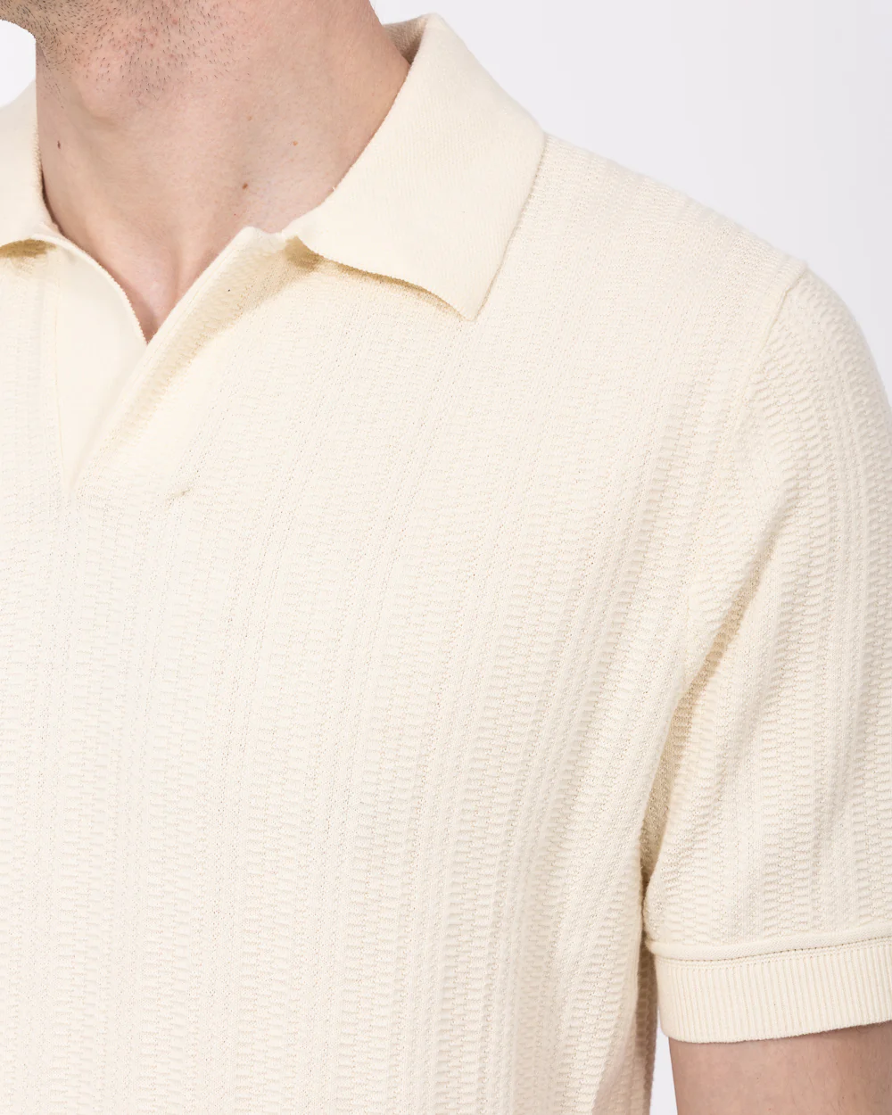 2t Victor Tall Open Collar Textured Polo (cream) - Image 3