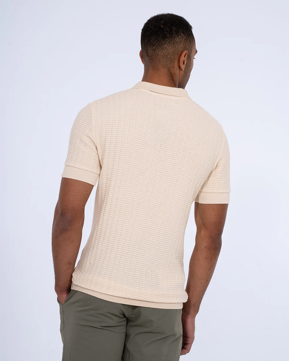 2t Vincent Tall Jacquard Open Collar Polo Shirt (cream) - Image 4