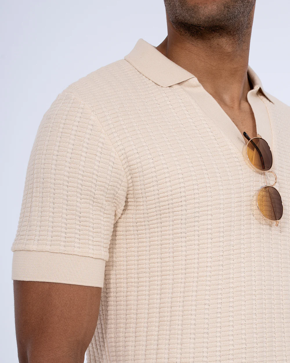 2t Vincent Tall Jacquard Open Collar Polo Shirt (cream) - Image 5