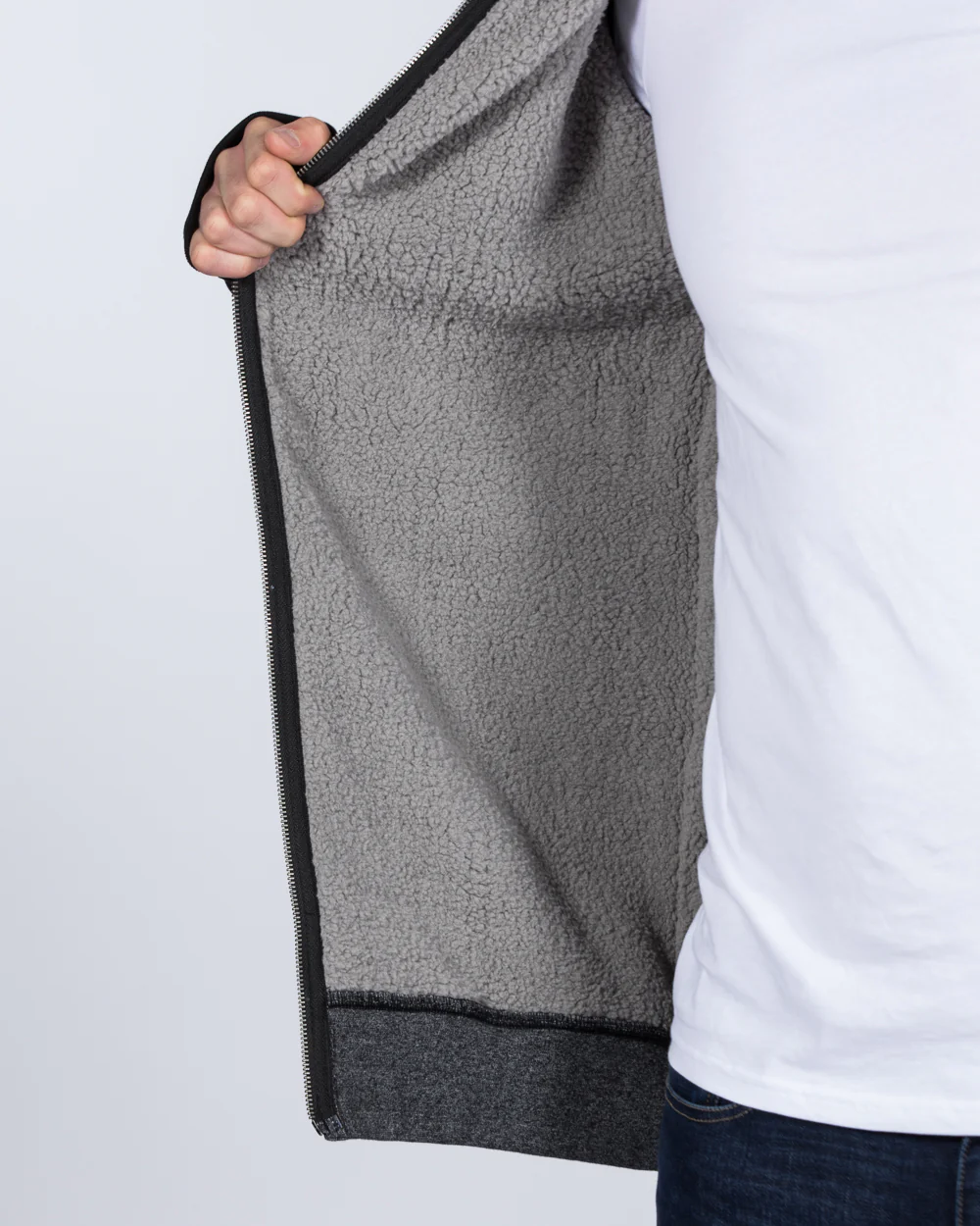 2t Zip Up Raglan Tall Sherpa Hoodie (grey/black) - Image 3