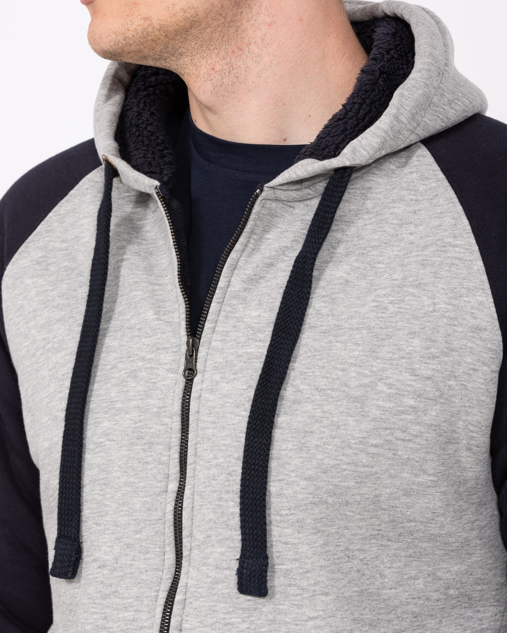 2t Zip Up Raglan Tall Sherpa Hoodie (navy/grey) - Image 3