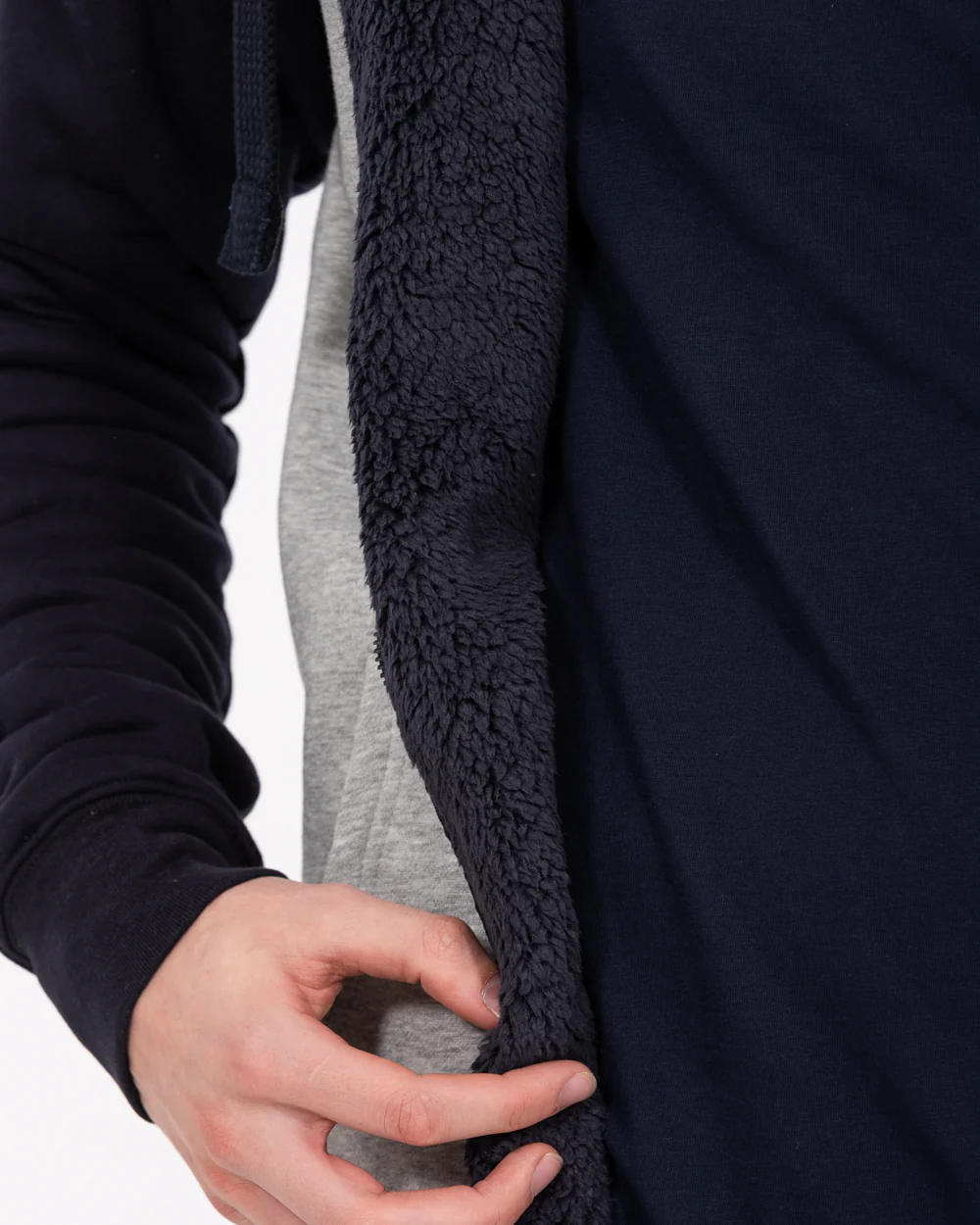 2t Zip Up Raglan Tall Sherpa Hoodie (navy/grey) - Image 4