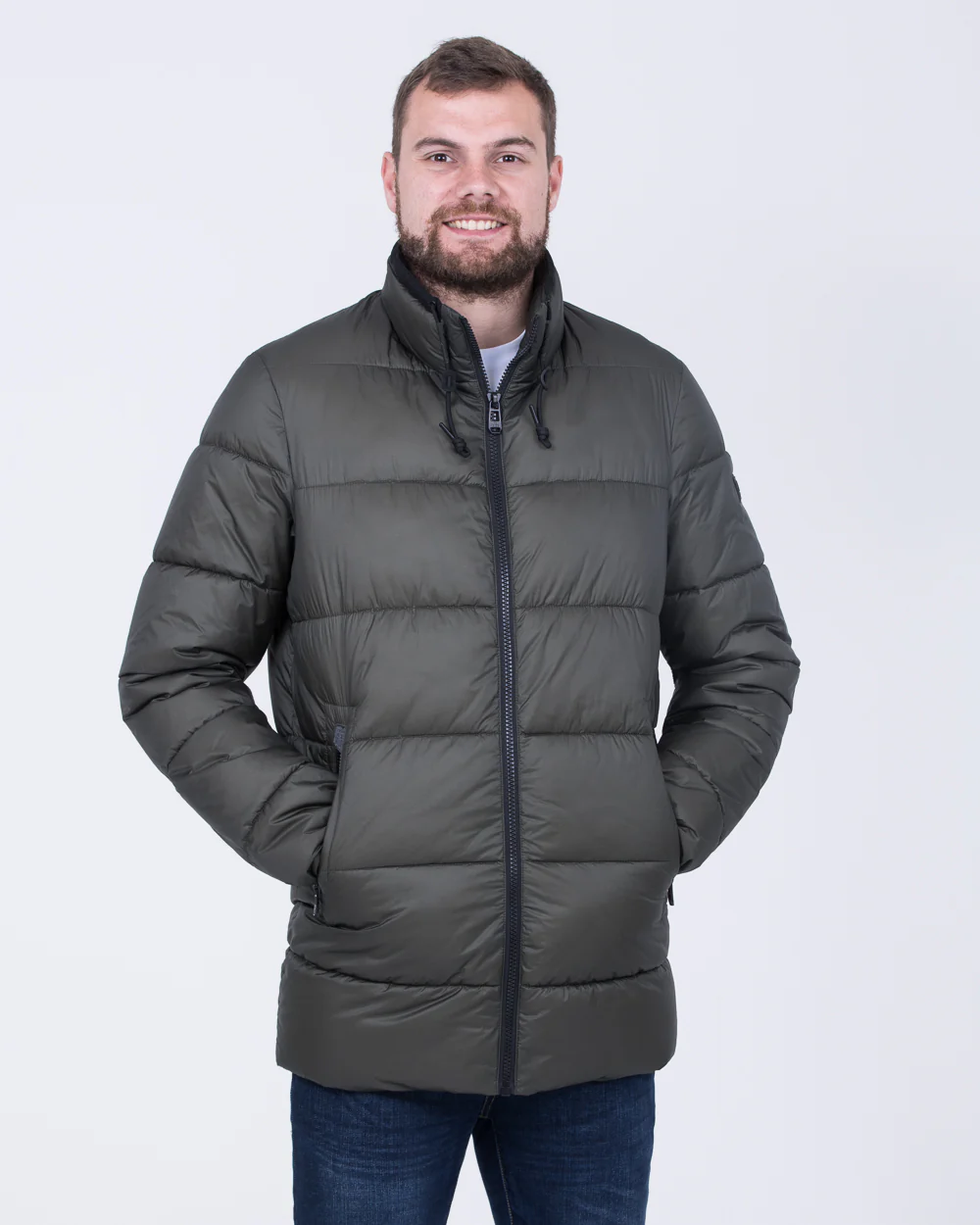 Cabano Tall Hoodless Puffer Jacket (olive) - Image 8