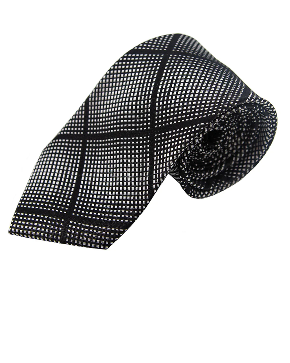 Double Two Silk Extra Long Diamond Print Tie (black) - Image 2