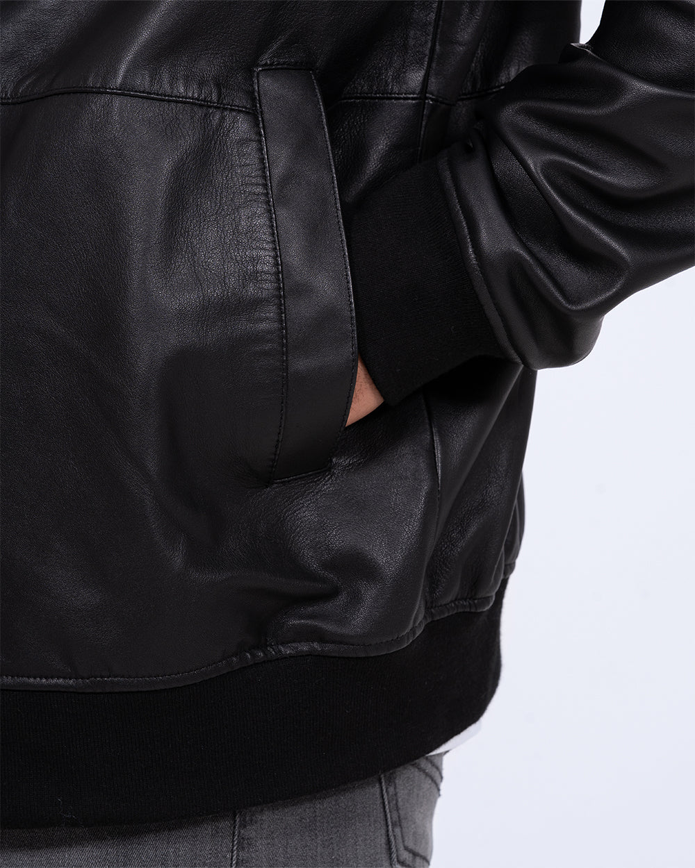 Harry Brown Tall Leather Bomber Jacket (black) - Image 4