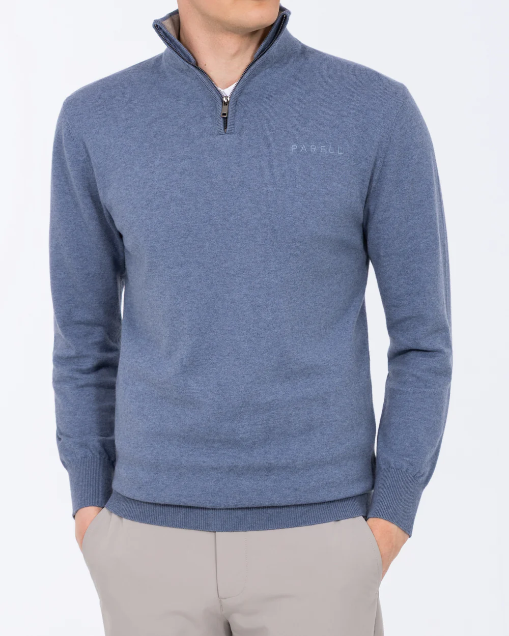Parell Merino Blend Tall Quarter Zip Golf Jumper (mid blue)