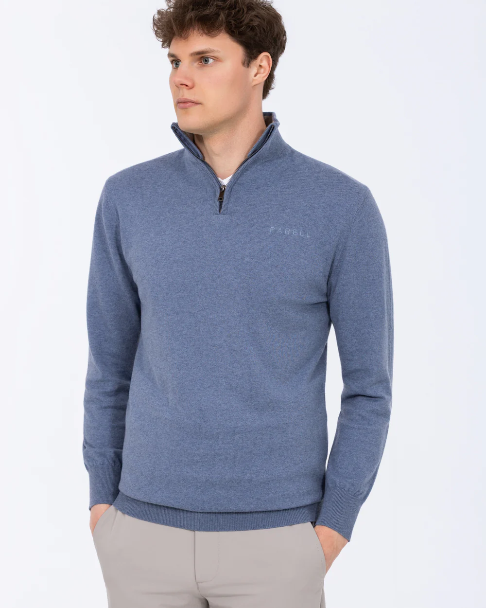 Parell Merino Blend Tall Quarter Zip Golf Jumper (mid blue) - Image 7