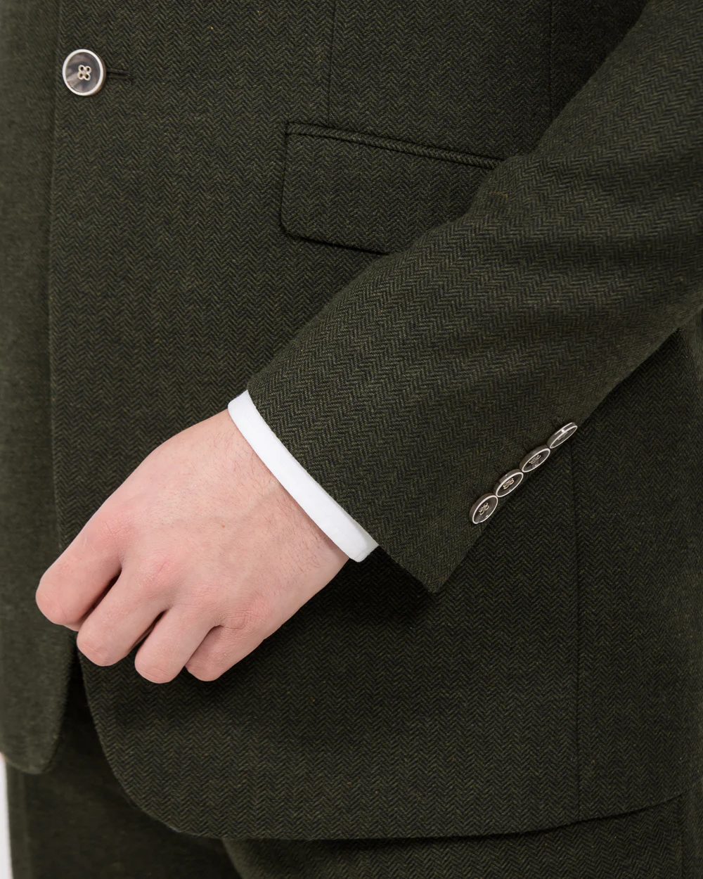 Skopes Jude Slim Fit Tall Suit Jacket (olive herringbone) - Image 4